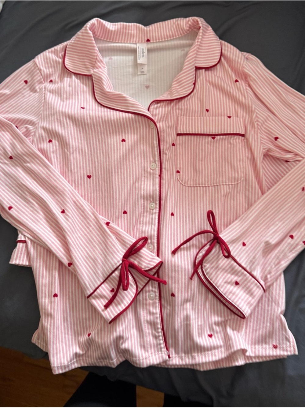 Auden Pink Striped Pajama Set with Red Heart Accents & shorts - Picture 10 of 15
